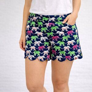 Crown & Ivy Womens Twill Shorts Multicolor Elephant Scalloped Hem Size 10